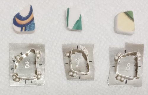 Judy Larson's Broken  AKA Bits and Pieces Dish Jewelry - , Metalwork, Filing, Finishing, Tumbling, Tumble, Tumbling Jewelry, Butane Torch, Soldering, Solder, Design, place balls on the back plate